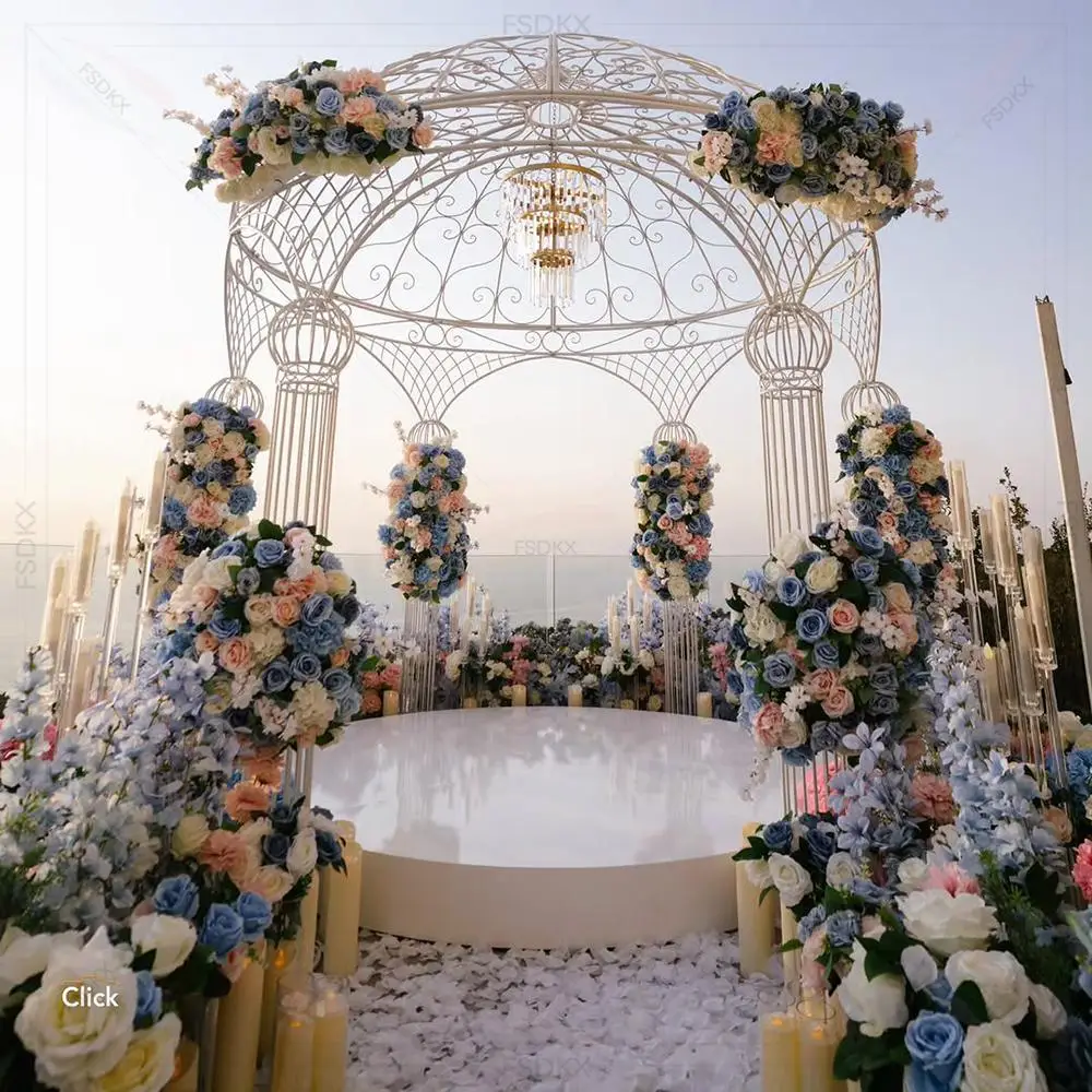 

New Design Stainless Steel Golden Wedding Backdrop Pavilion Chuppah Metal Wedding Mandap Props For Event Decoration