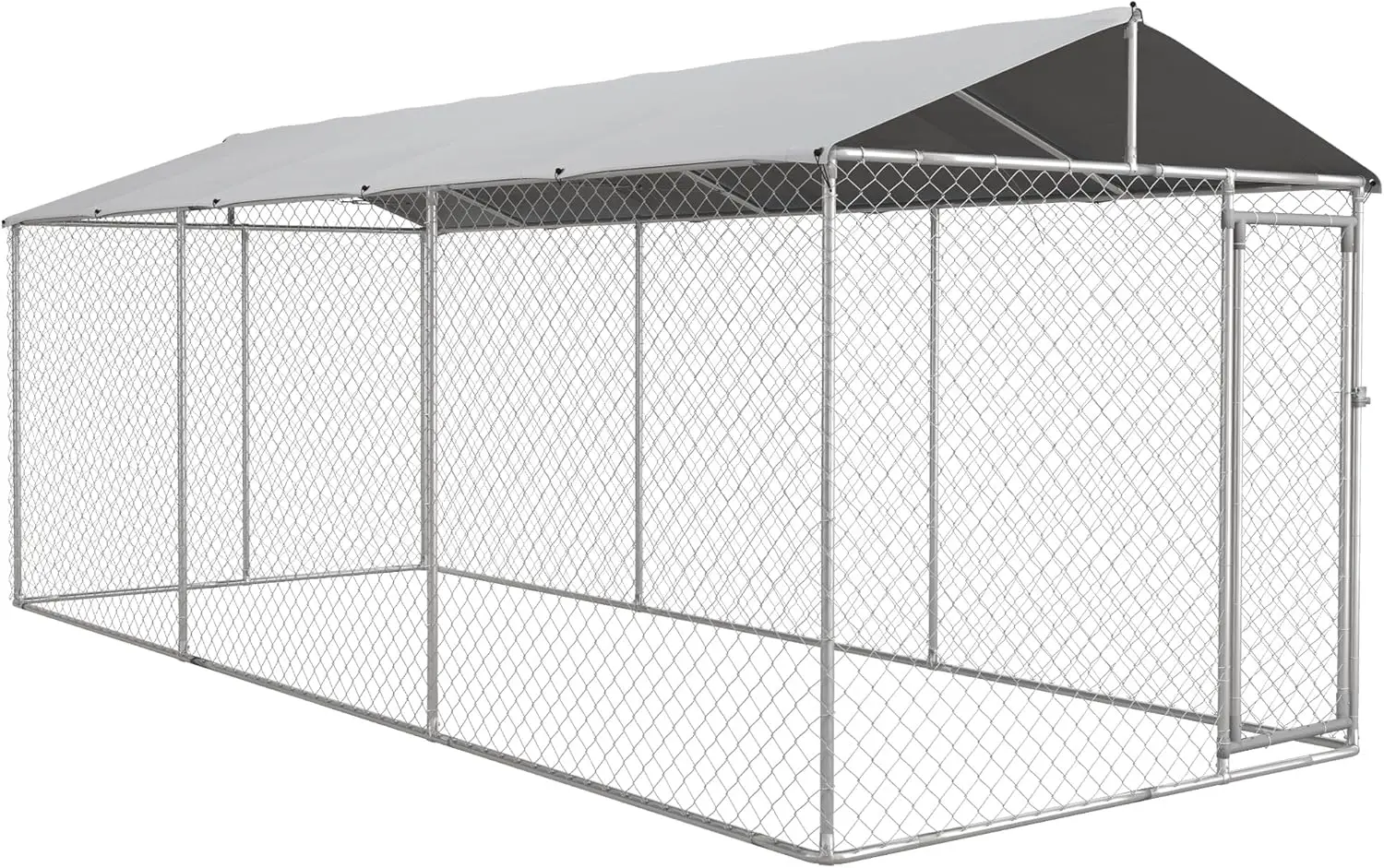 Pawhut Large Dog Kennel Outside, Heavy Duty Dog Cage With Waterproof Cover, Outdoor Fence Dog Run With Galvanized Chain Link,