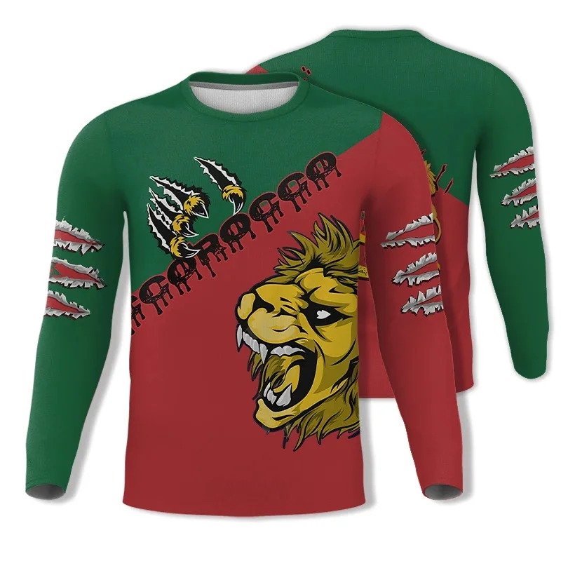 3D Morocco National Emblem Flag Graphic T Shirt for Men Clothing y2k Tops Fashion Long Sleeved T-shirt Casual Gym Fitness Jersey