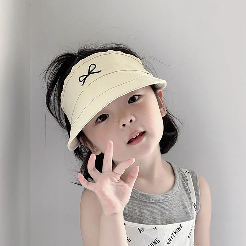 Summer Children's Soft Eaves Hollow Top Hat Fashionable Children's Hat Love Bowknot Embroidery Boys & Girls  Large Brim Sun Hat