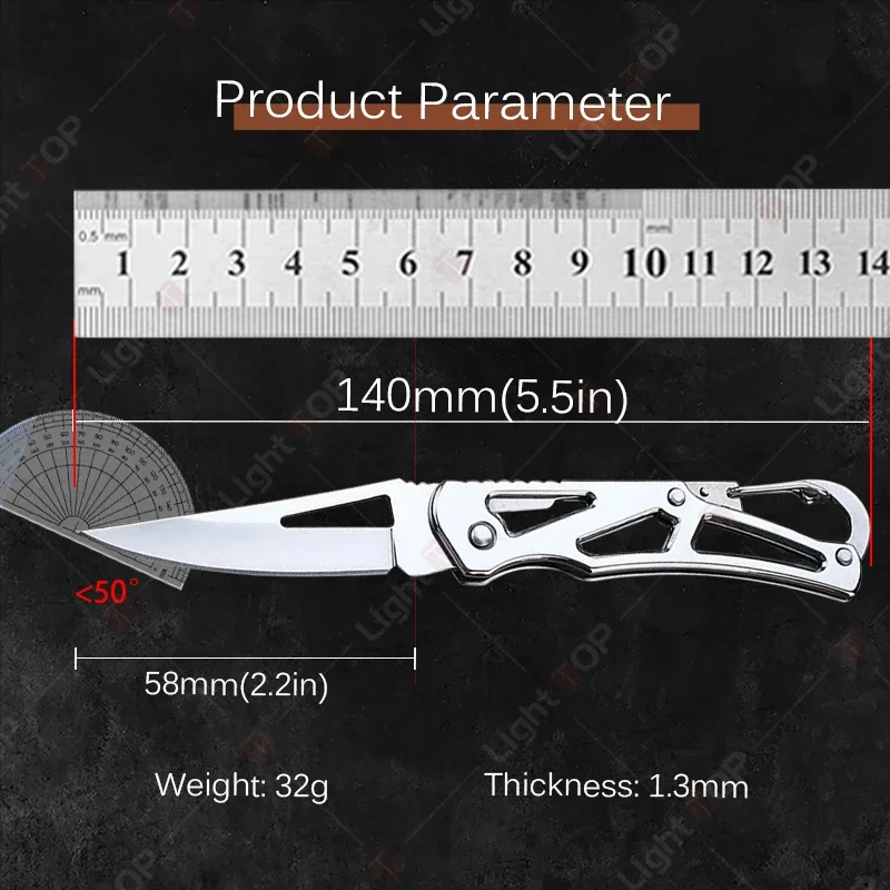 WXCOO Multi-function Stainless Steel Pocket Knife Non-slip Handle Sharp Mini Utility Knife with Keychain Fruit Paring Knives