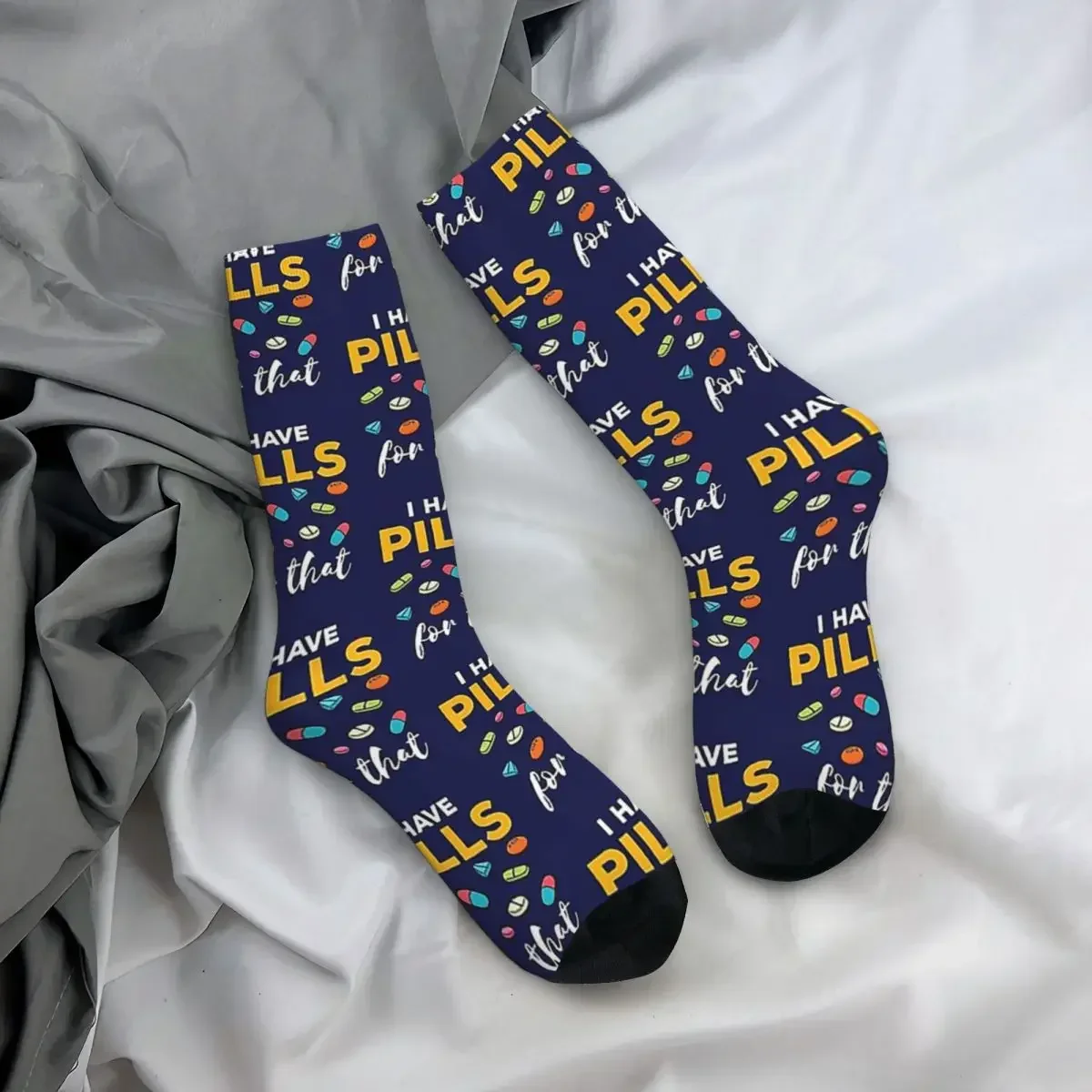 Chaussettes longues unisexes absorbant la transpiration, module de pharmacie, j'ai des pilules pour ça, bas toutes saisons, cadeau d'anniversaire