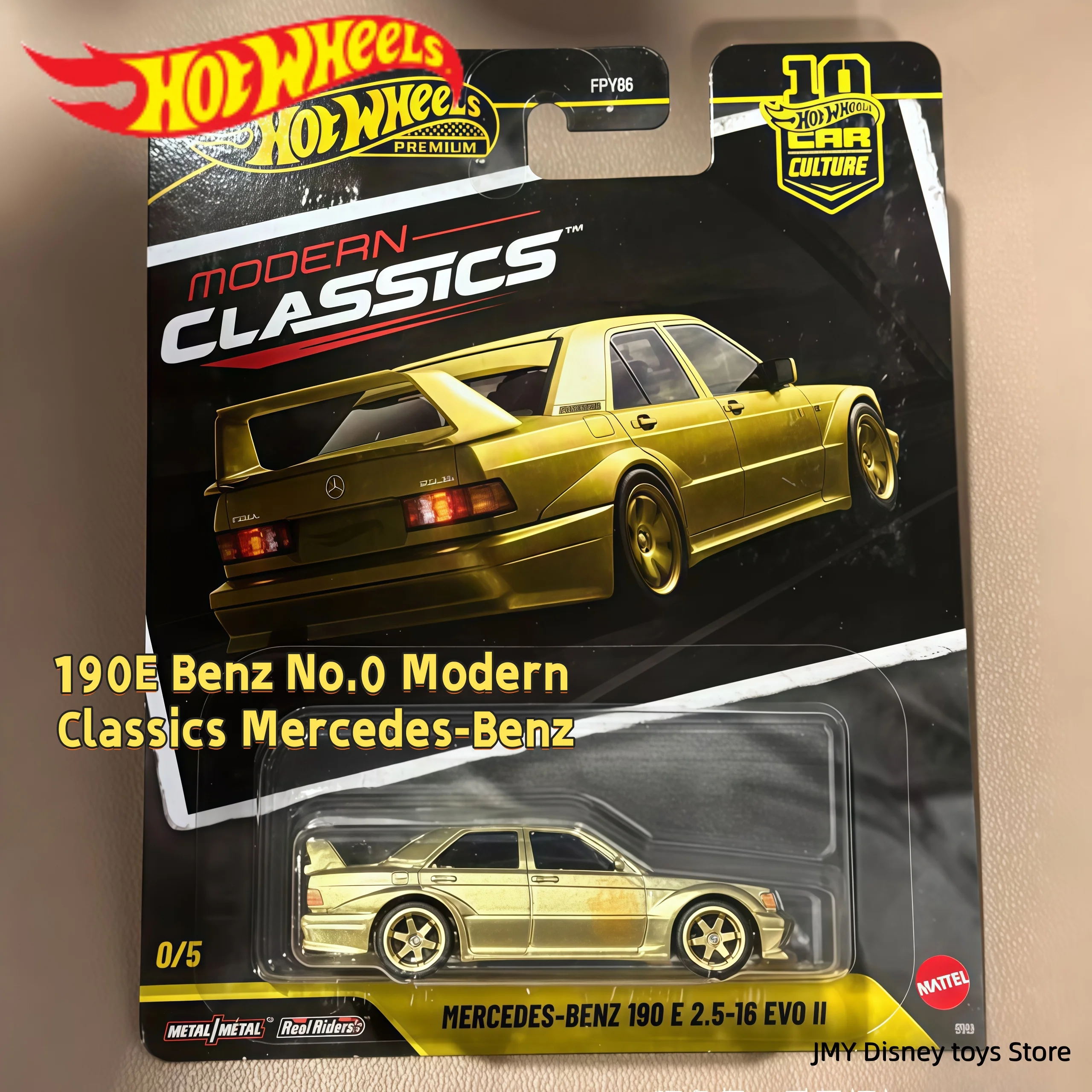 Модель автомобиля Hot Wheels 1/64 Mercedes-Benz 190E No.0 Modern Classics FPY86, литая под давлением, золотая коллекционная серия, из сплава.