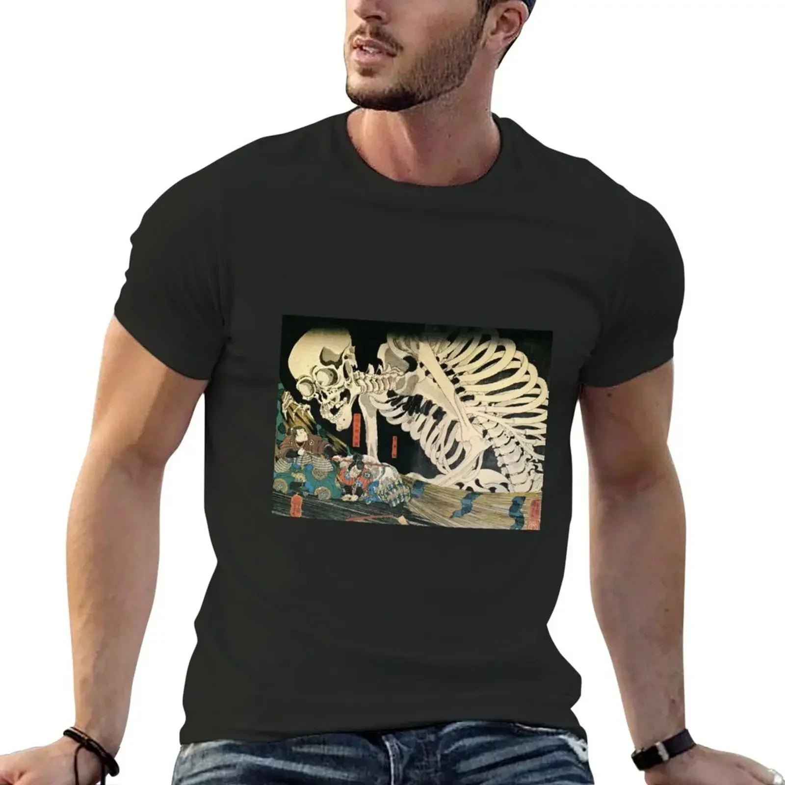 Utagawa Japanese Skeleton samurai tattoo Monstruous men t shirt Skeleton and Samurais Kuniyoshi yakuza tattoo T-Shirt streetwear