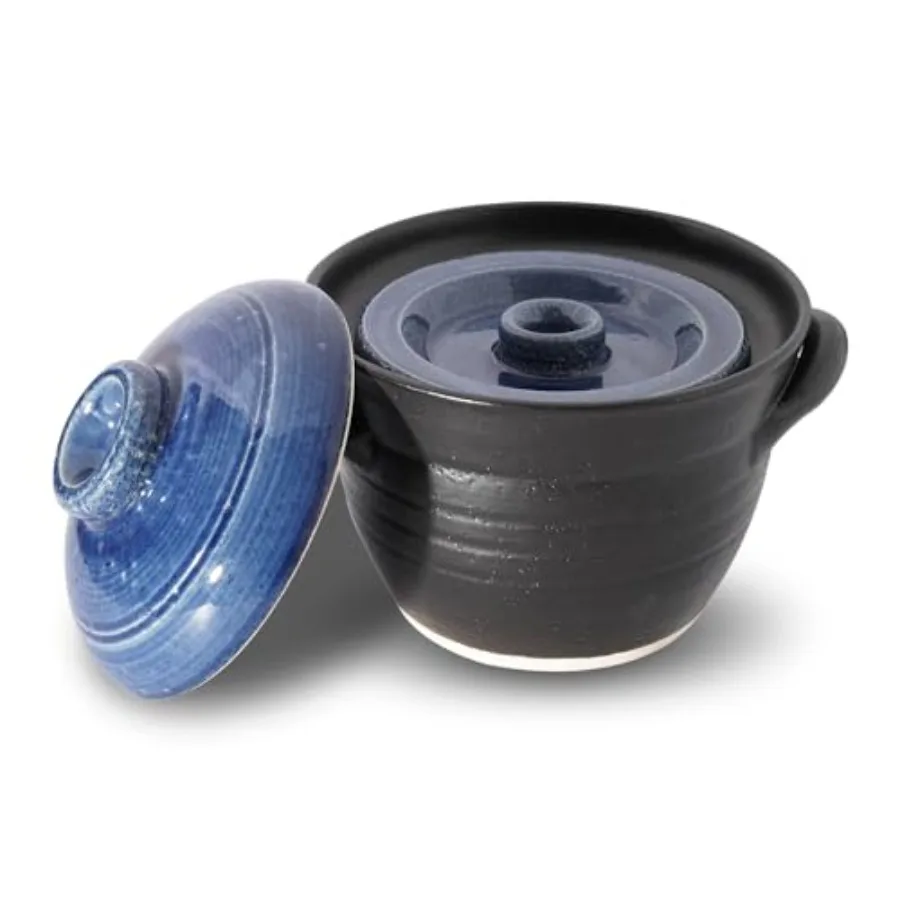 

Японская глиняная кастрюля для риса Donabe с технологией двойной крышки, элегантный дизайн в цвете Jet-Black Blue, обеспечивает рассыпчатый рис.