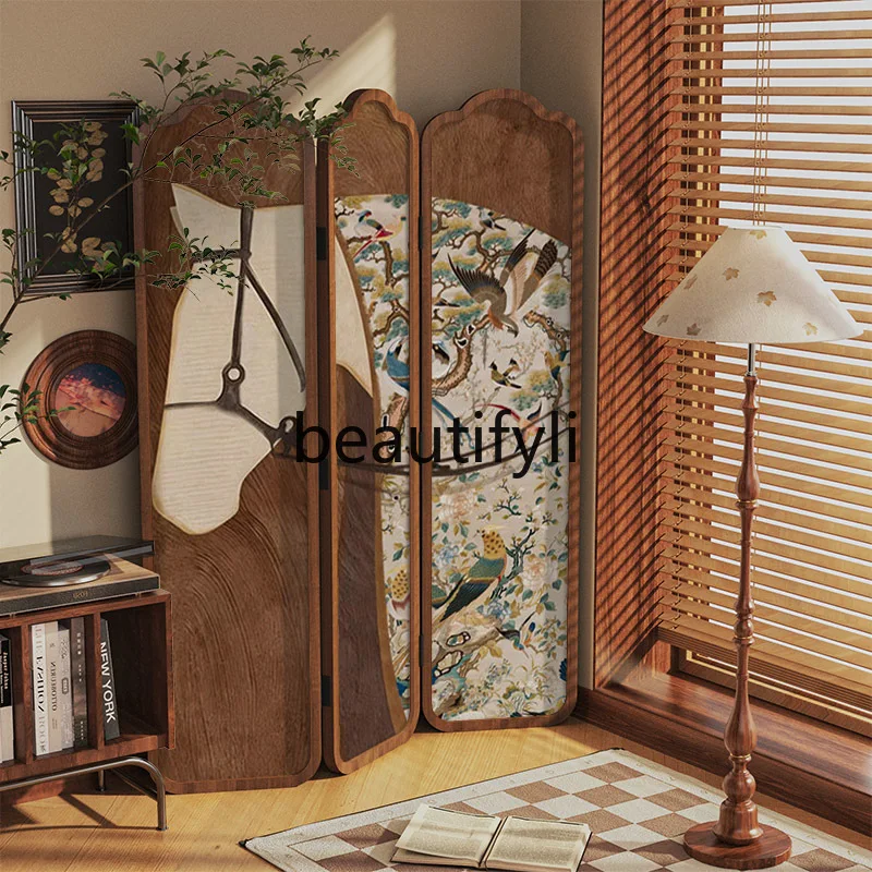 

Medieval solid wood screen partition entrance home guest restaurant sofa foldable mobile folding screen
