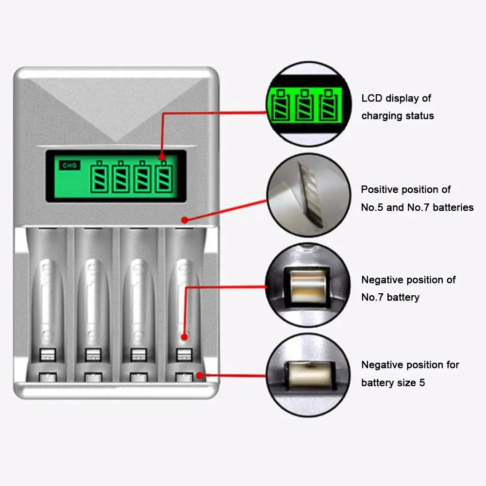 4슬롯 LCD 화면 독립 슬롯 배터리 충전기 AA AAA 지능형 배터리 충전기 (AA/AAA NiMH 충전식 배터리용)