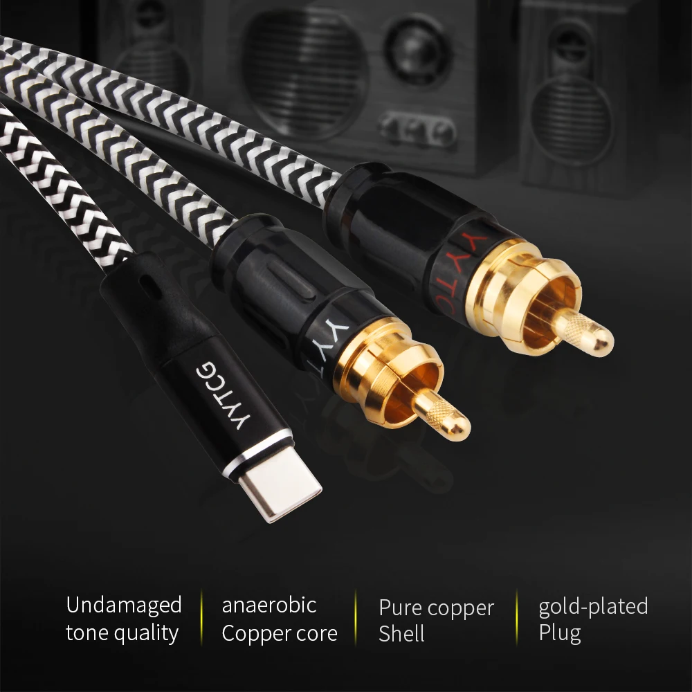 HIFI USB C To RCA Audio Cable Male To Male For Huawei Sumsung Xiaomi Phone Home Theater PC High-end Type-C To 2RCA Audio Cable