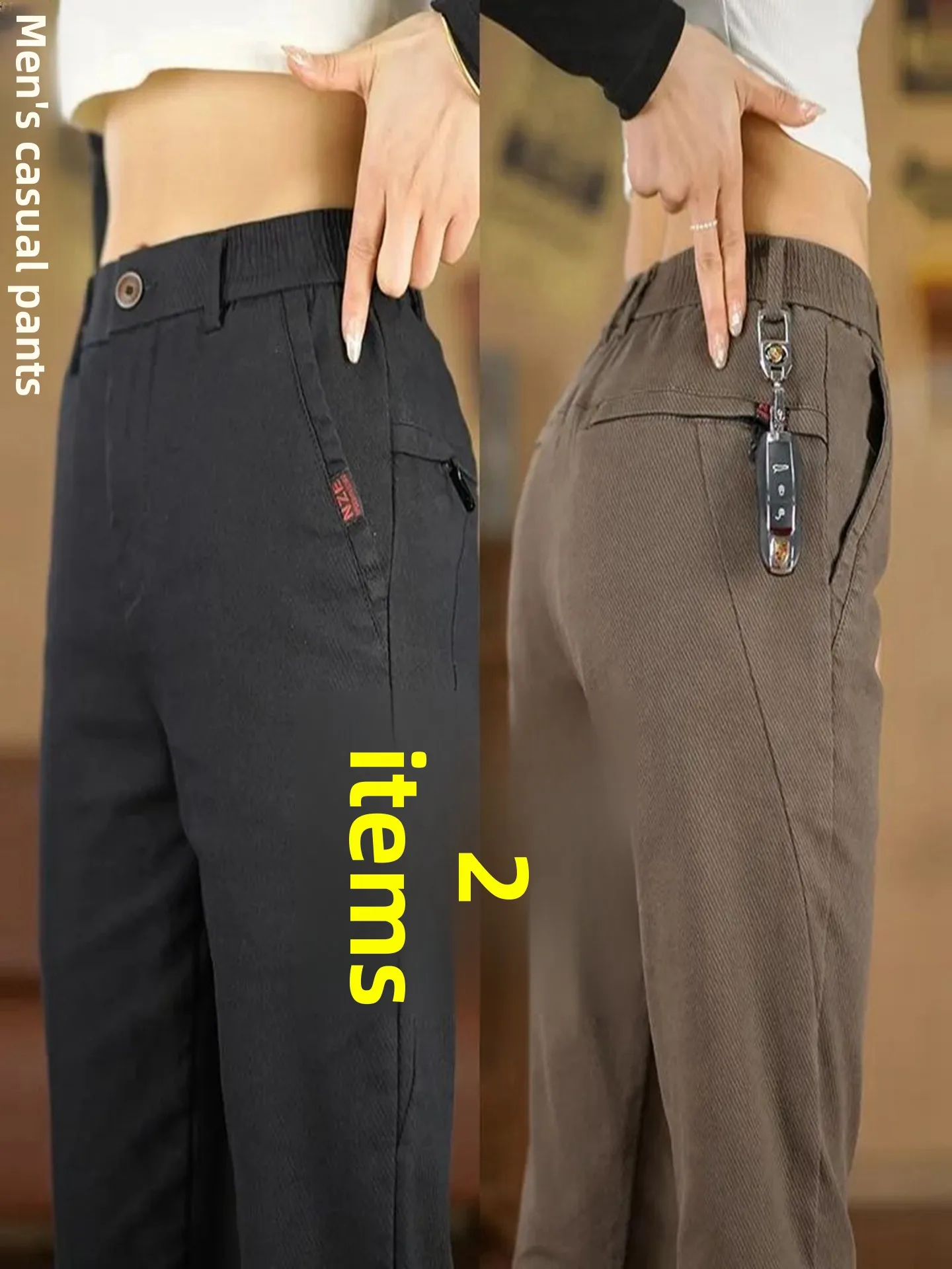 

Men's Casual Straight Leg Cotton Trousers Thiened Fce Lined Busin Casual Wear Resistant Spring Autumn Winter Faion