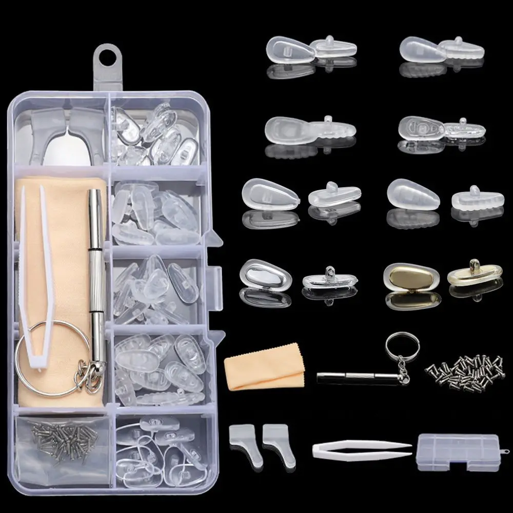 

Glasses Repair Kit Silicone Nose Pads Replacement Optical Glasses Repair Tool Parts Assorted Kit Screwdriver Tweezers Ear Hooks