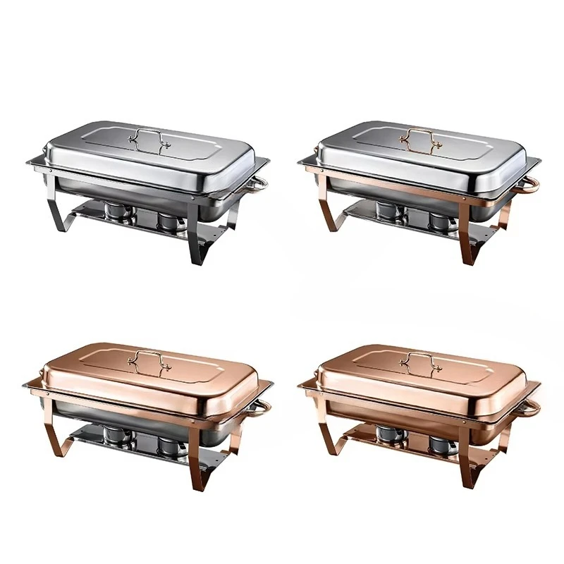 Electric Modern Stainless Steel Insulation Pot Buffet Set Rectangle Food Insulator Rose Gold Hotel