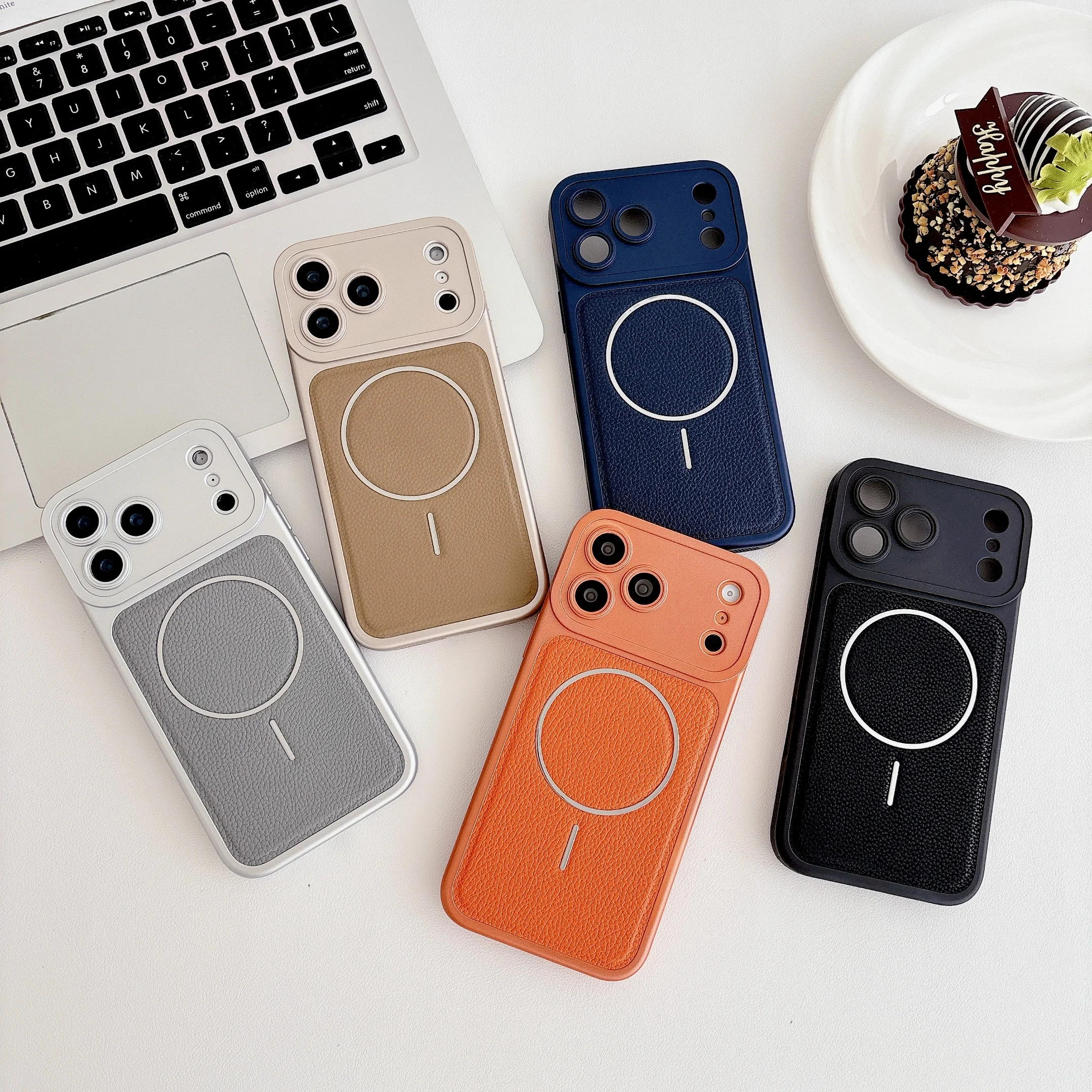 

Back Cover For IPhone 14 15 16 Pro Max 17 Pro Case Litchi Patterned Magnetic Attraction Shockproof Phone Case