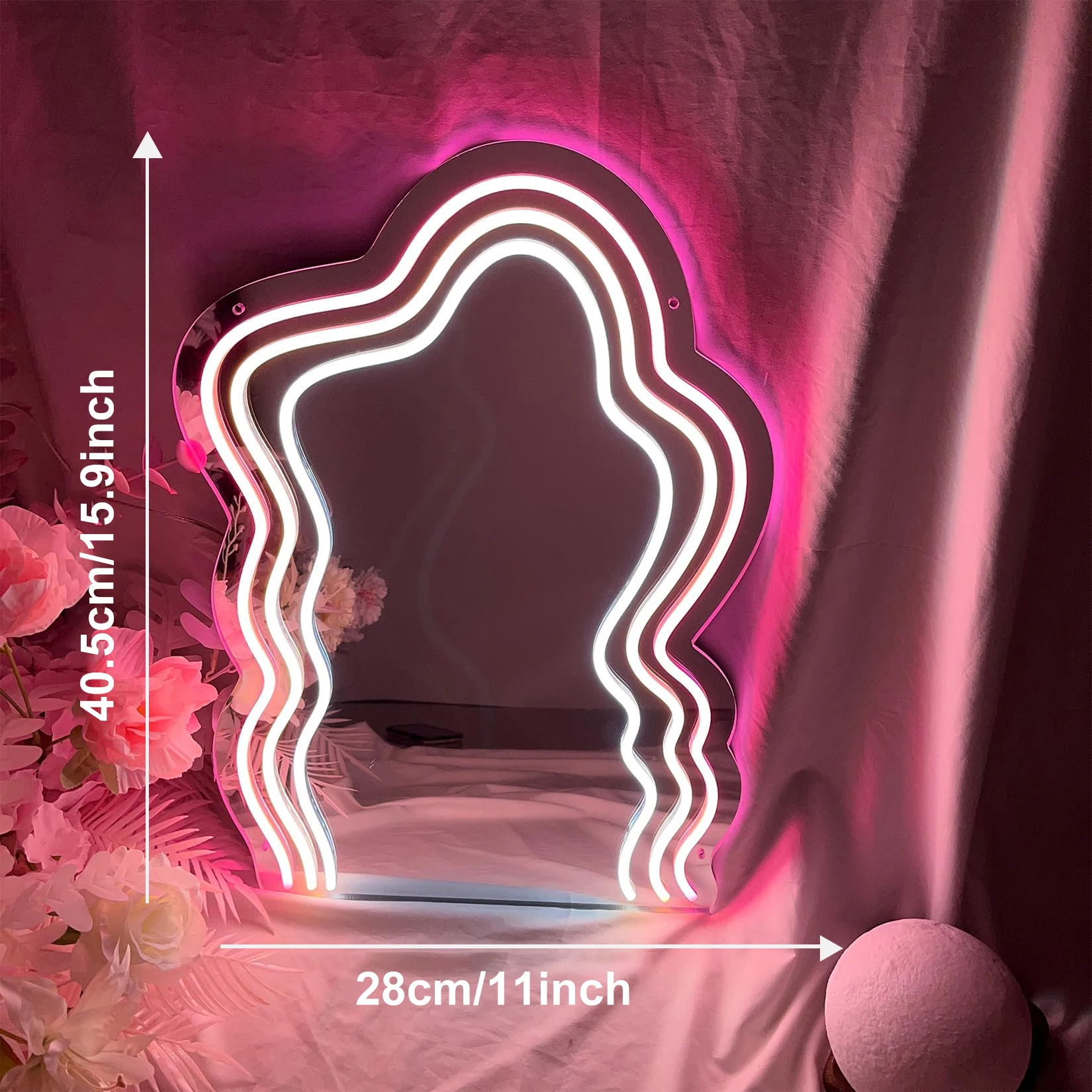 Wavy Cloud Mirror Neon Sign Dimmable LED Neon Light For Vanity Makeup Room Girl Bedroom Beauty Studio Dressing Table Wall Decor