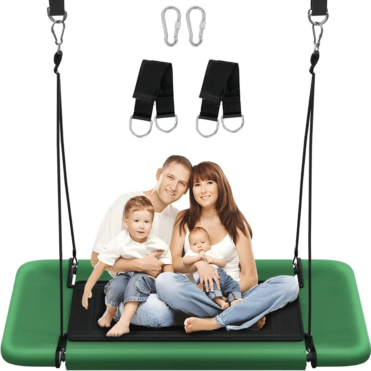 

60" Adjustable Tree Swing for Kids & Adults, Waterproof Outdoor/Indoor Use, 700lbs Capacity, Green & Black