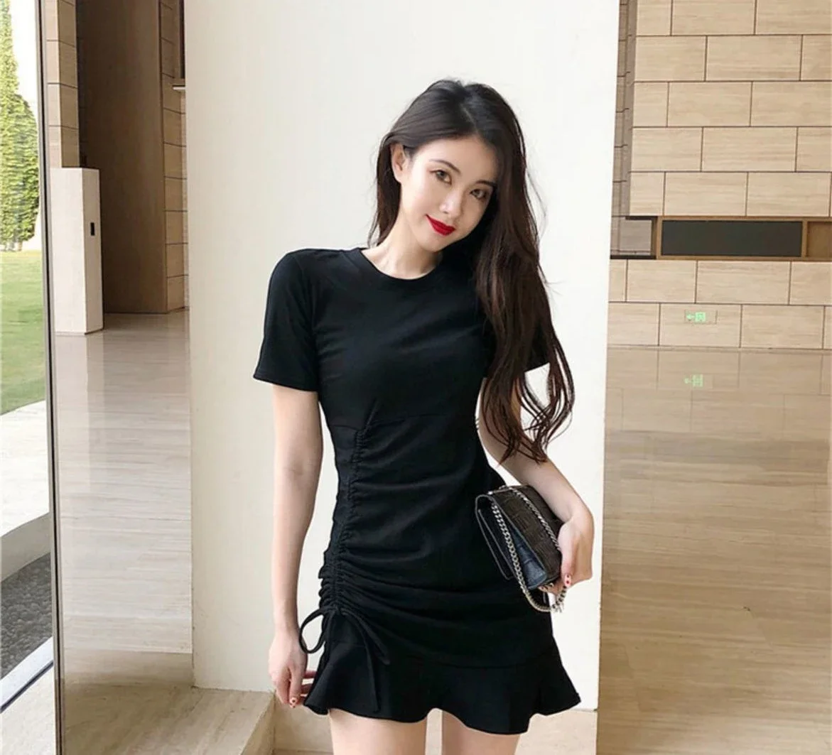 Clothing Shirt Female Dresses 2024 Bandage Women's Dress Ruffle Short Mini Tshirts One-piece Chic and Elegant Pretty Hot Loose X