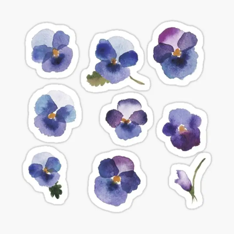 Pegatinas de flores pequeñas violetas y azules para decoración de ordenador portátil, pegatinas de Arte de dibujos animados para dormitorio y coche, Maleta de moda para público