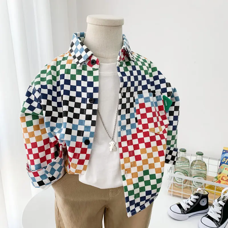 

Boys' Coat 2023 Spring New Children's Mosaic Shirt Children Casual Jacket Children's Clothing