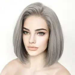 Lolita-Peluca de cabello corto con encaje frontal para mujer, pelo corto Bob de 12 pulgadas, color gris y Rubio, sin pegamento, densidad de 180, 13x4