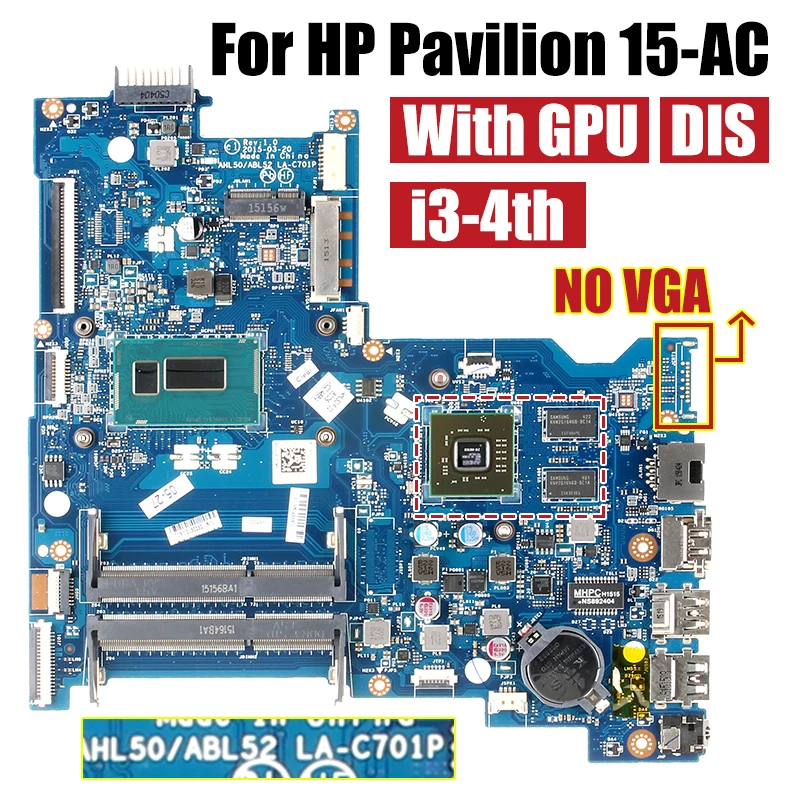 Imagem -03 - Laptop Motherboard para hp Pavilion Mainboard para 15-ac Tpn-c125 2g no Vga i3 i5 5ª Geração 2160867030 La-c701p