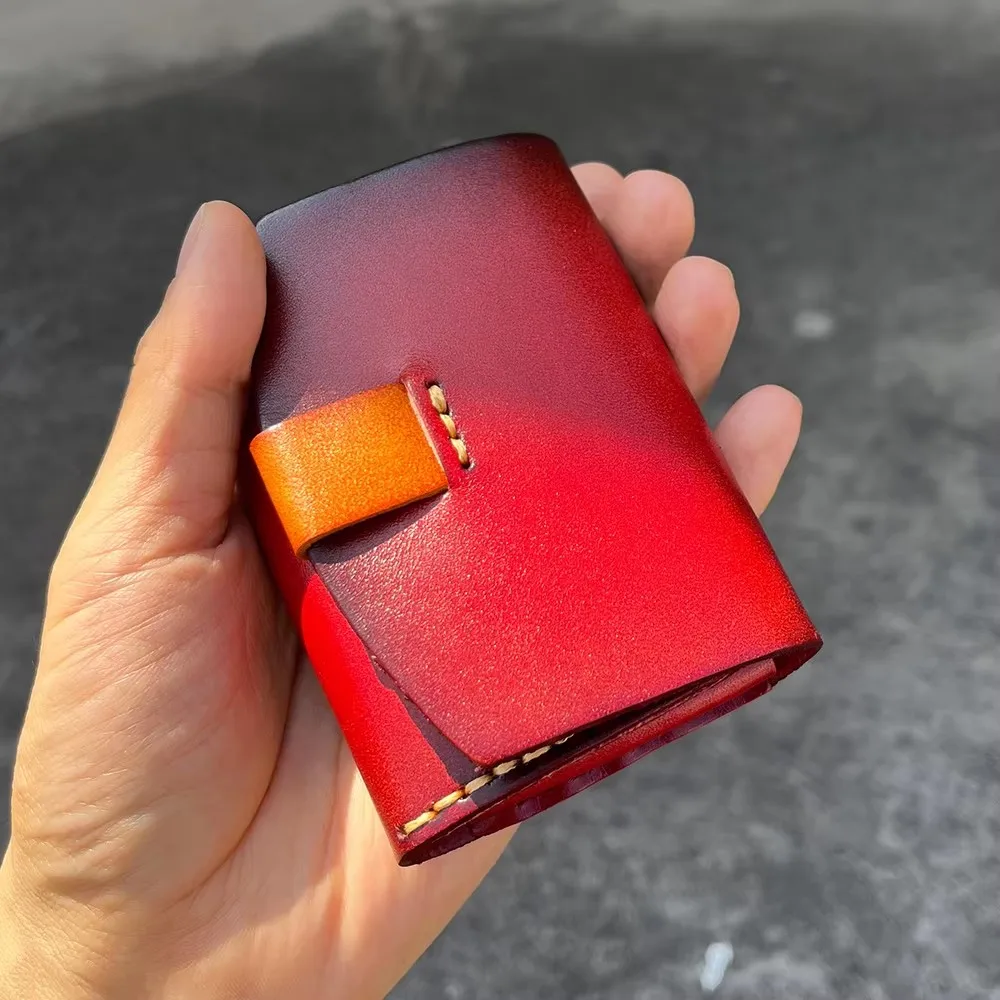 Ręcznie szyty garbowany skórzany portfel na karty kredytowe Mężczyźni i kobiety Retro portfel na karty identyfikacyjne Carte Porte Minimalistyczny portfel na karty kredytowe — zdjęcie 2