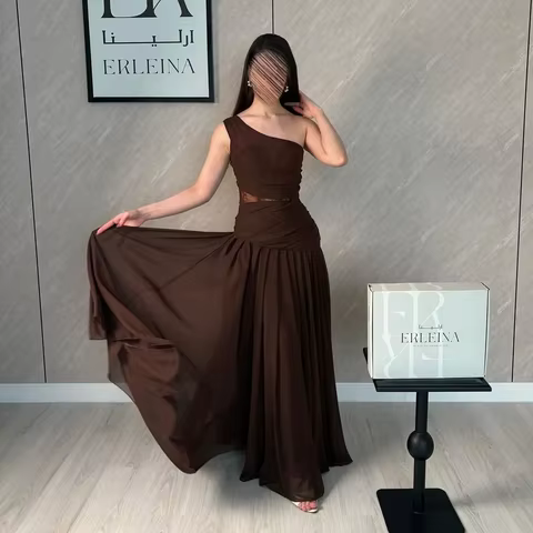Fashion Prom Dress Customized Intricate Luxurious Chiffon Evening Dress Pleat Draped A-line One-Shoulder Wedding Party Dresses