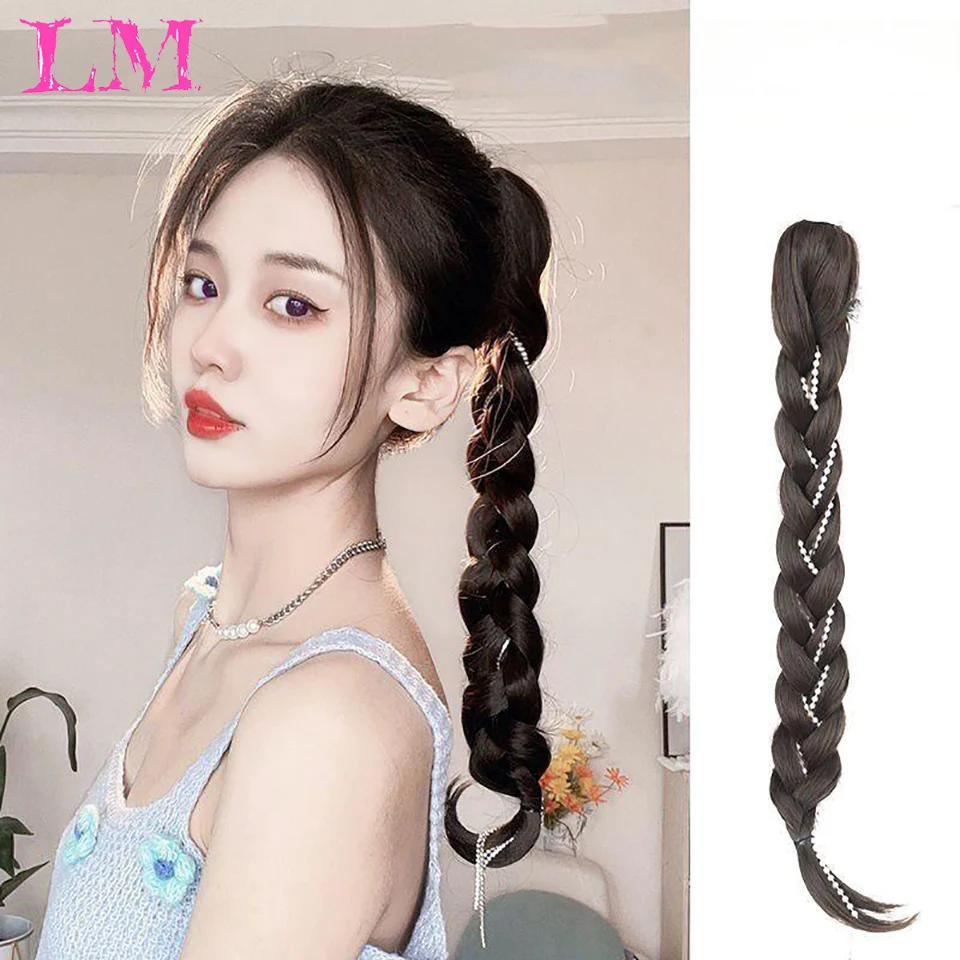 

LM Synthetic Braided Ponytail Extensions Black Brown Blonde Hairpiece Pony Tail With Hair Tie For Women Fake Hair Extensions