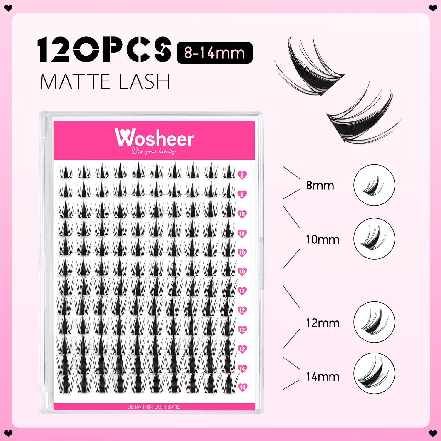 WOSHEER 클러스터 속눈썹 키트 만화 속눈썹 천연 속눈썹 연장 클러스터 천연 볼륨 개별 속눈썹 혼합 트레이 속눈썹