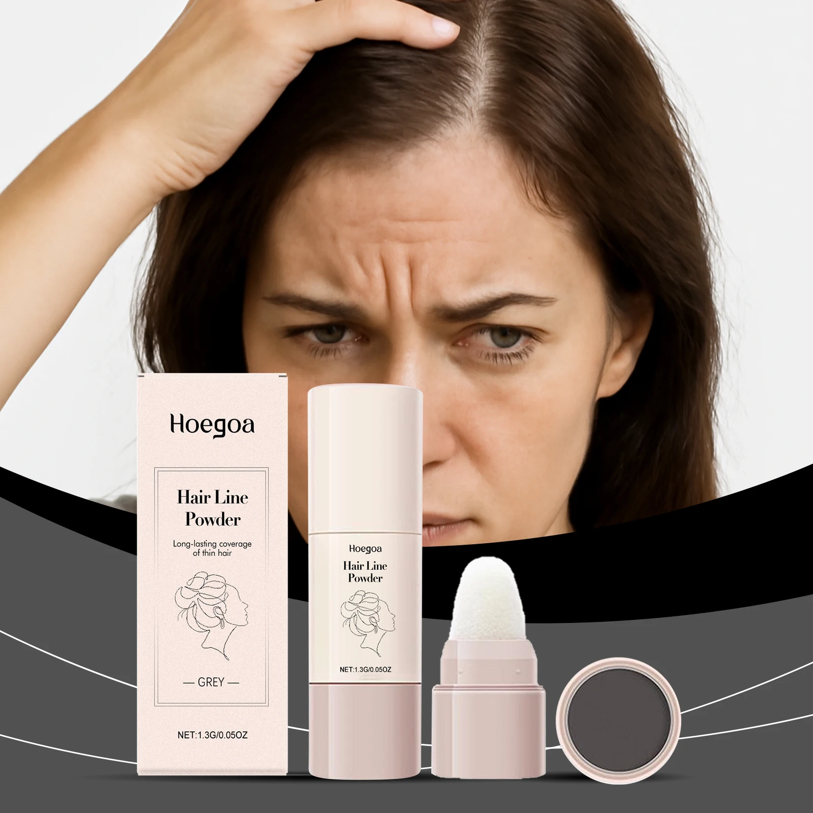 

Gray Volumizing Hairline Powder - Portable for Creating Natural Full Hairstyles, Aids Contour Shaping & Hairline Touch-Up