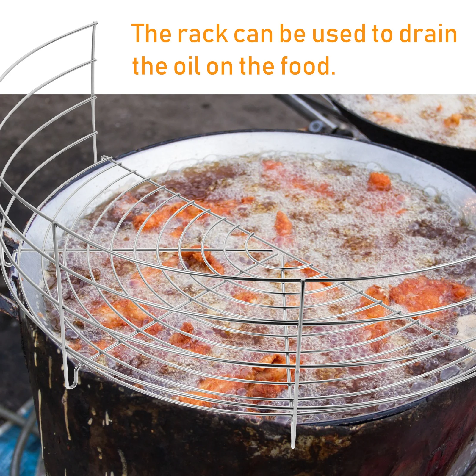 

1Pcs Heat-Resistant Semi- Drain Rack Stainless Steel Kitchen Tool Easy to Install on Frying Pan for Fried Food