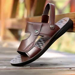 Men's sandals with genuine leather for summer, new style with abrasion resistance, cowhide, casual and trendy, beach soft sole.