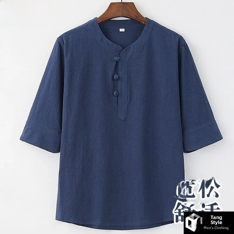 تانغ زي الرجال القطن الكتان f Sve ort Sve تي شيرت عصري ريترو Sle الصينية الجديدة Sle ملابس الصيف الرجالية #2
