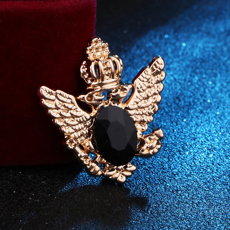 Vintage Angle Wing Double Eagle Badge Men's Retro Suit Coat Rhinestone Brooch Jewelry Luxury Metal Pins and Brooches for Women