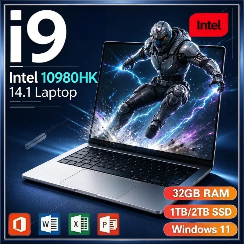 High Speed 14.1 Inch Portable Laptop Intel I9 10980HK Windows 11 32GB RAM 2TB SSD Multifunctional Office Gaming Notebook