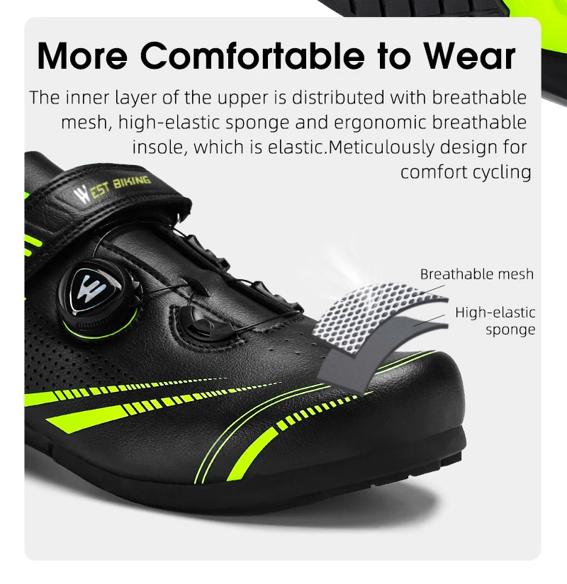 WEST BIKING Fahrradschuhe für Herren und Damen, mit Schnellwechselmechanismus, ohne Schnellspanner, für Rennräder, atmungsaktive Turnschuhe, Outdoor-Sportschuhe. – Detail 12