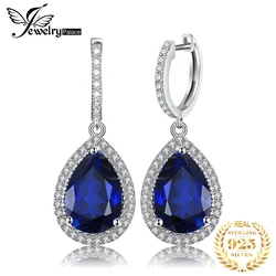 JewelryPalace 12ct Huge Pear Created Blue Sapphire 925 Sterling Silver Dangle Earrings for Women