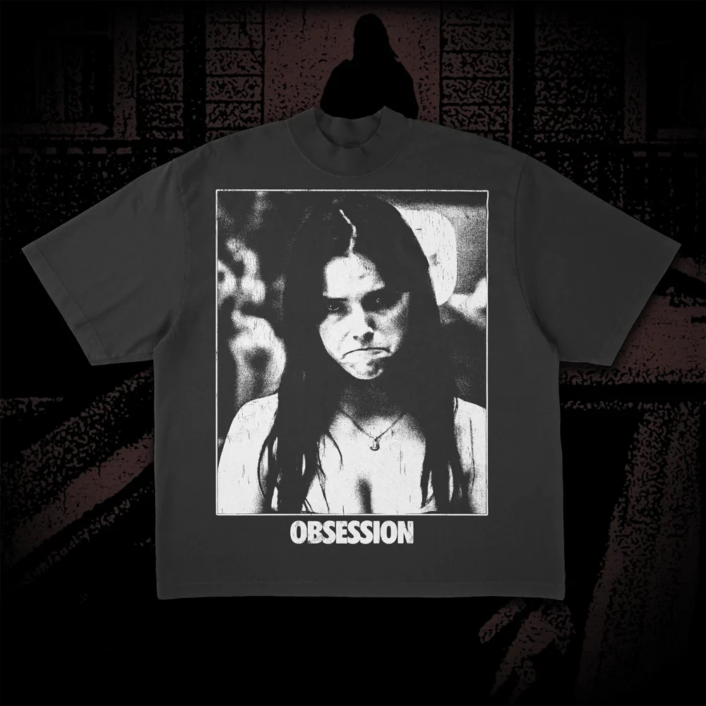 Camiseta Unisex Obsession Retro Horror Portrait, Tops Casuales de Algodón Oversize Estilo Gótico