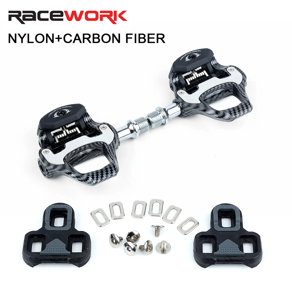 RACEWORK Carbon Pattern Road Bike Pedal For SPD/LOOK System Self-locking Professional Bicycle Pedals