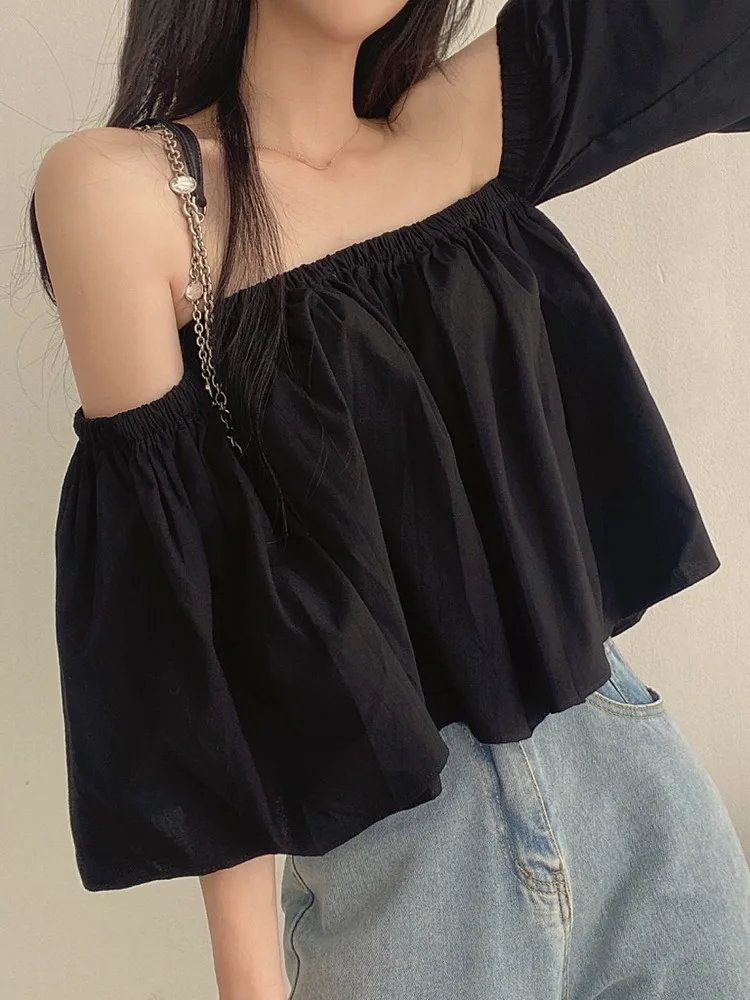 Chic verano diseño suelto ort Sve mujer irt un hombro tubo Top pantalones de pierna ancha mezcla de algodón coreano Sle viaje