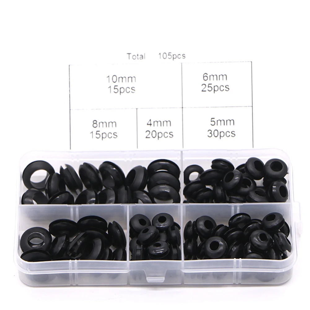 105Pcs Grommet Assortment Kit Rubber Electrical Gasket Rings Waterproof Material Tool Sets For Electrical Wiring Plumbing