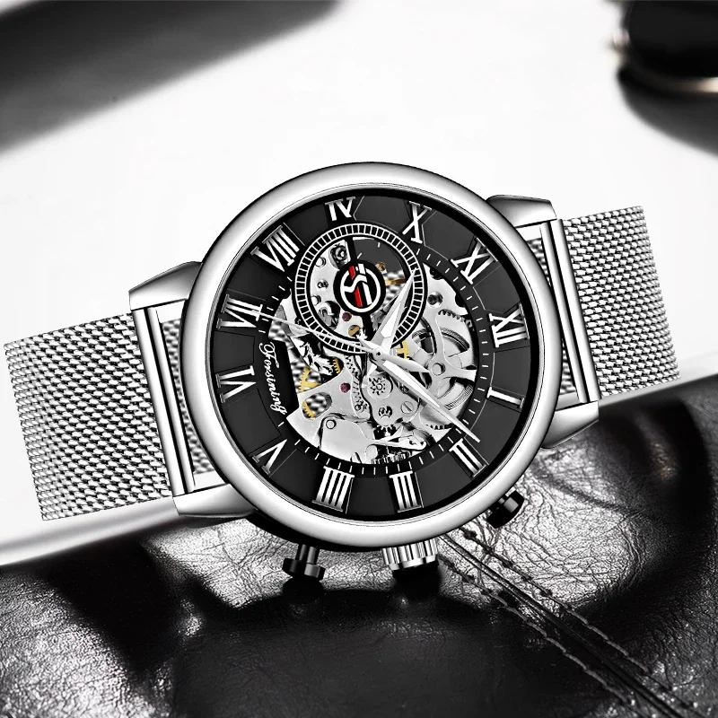 

FORSINING мужские часы Топ Элитный бренд модные сетчатые стальные механические часы мужские деловые водонепроницаемые наручные часы Relogio Masculino