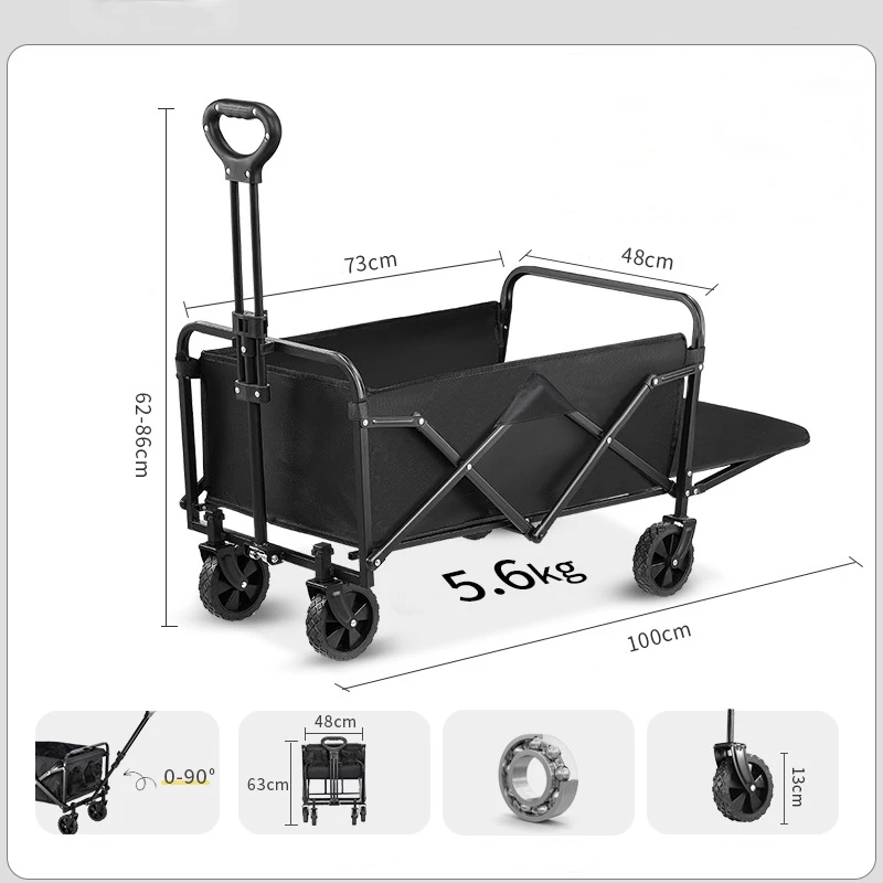 Chariots pliables de 180 L avec roulettes. Grands chariots pliables pour l'épicerie, le camping sur la plage, chariot de jardin pliant