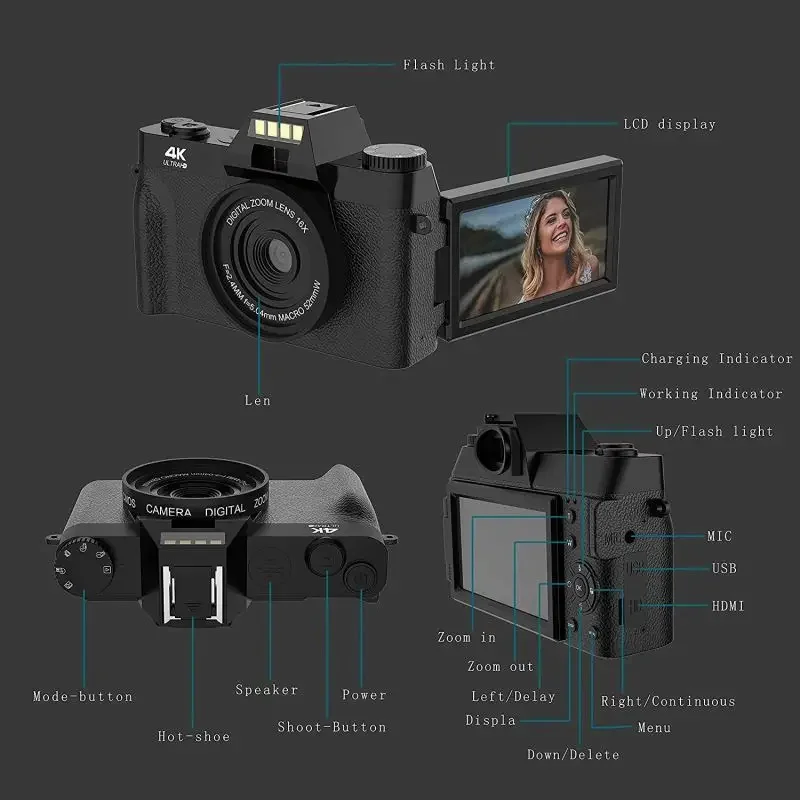 YYHC-Custom Made 18X Zoom Video Cameras 4K 48 Mega Pixels Professional Digital Selfie Instant Camera