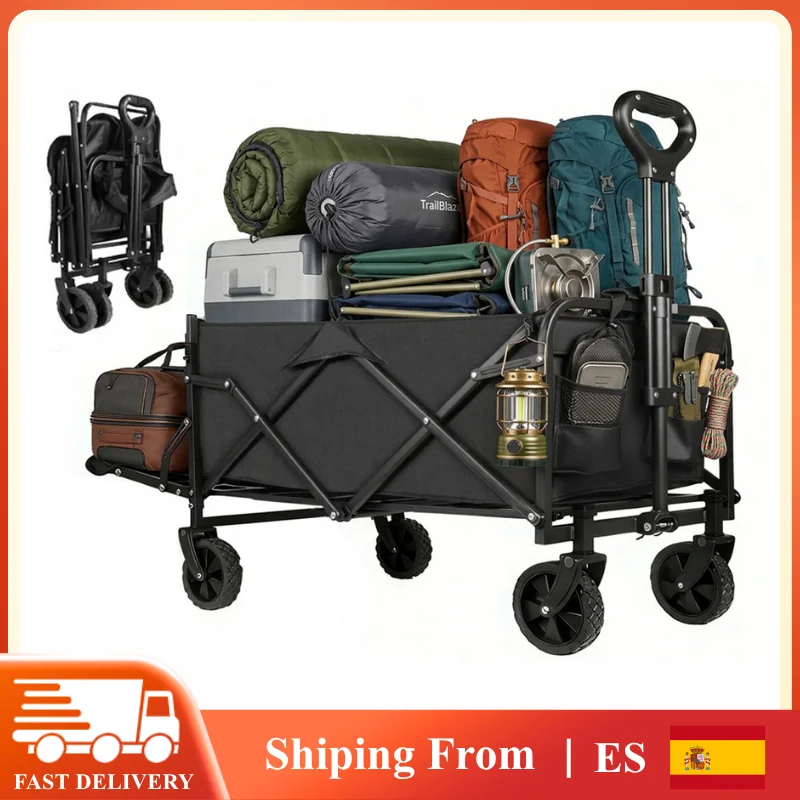 Carrito Plegable de Gran Capacidad (150L), Resistente, para Exteriores y Camping, con Ruedas de 5 Pulgadas, Impermeable, Portátil, para Jardín