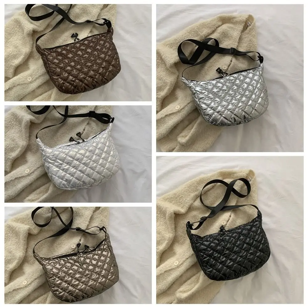 Space Cotton Shoulder Bag Simple Square Bag Lattice Pattern Shoulder Bag for Women All-match Cloth Handbag Girls