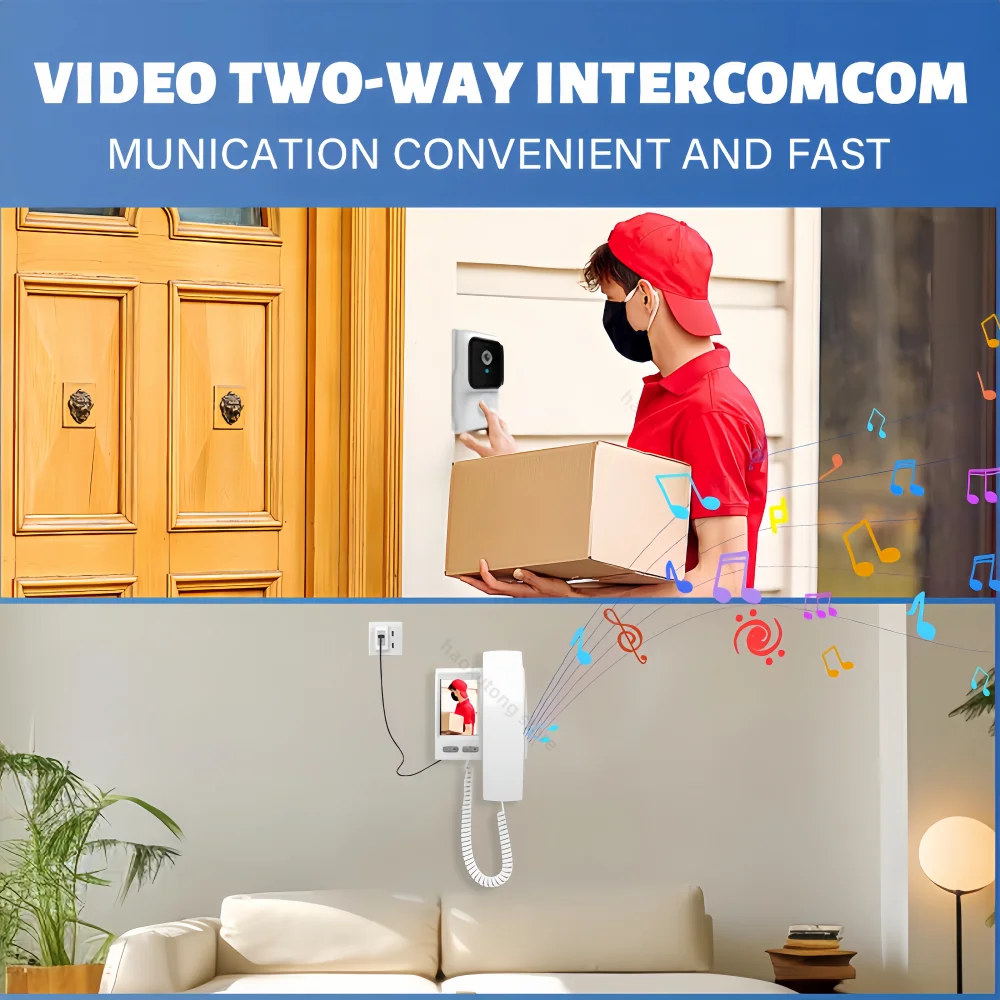 2.4GHz Wireless Visual Video Doorbell 3.5-inch Screen Built-in Battery Night Vision Two Way Audio Easy Connetion No Need Wifi