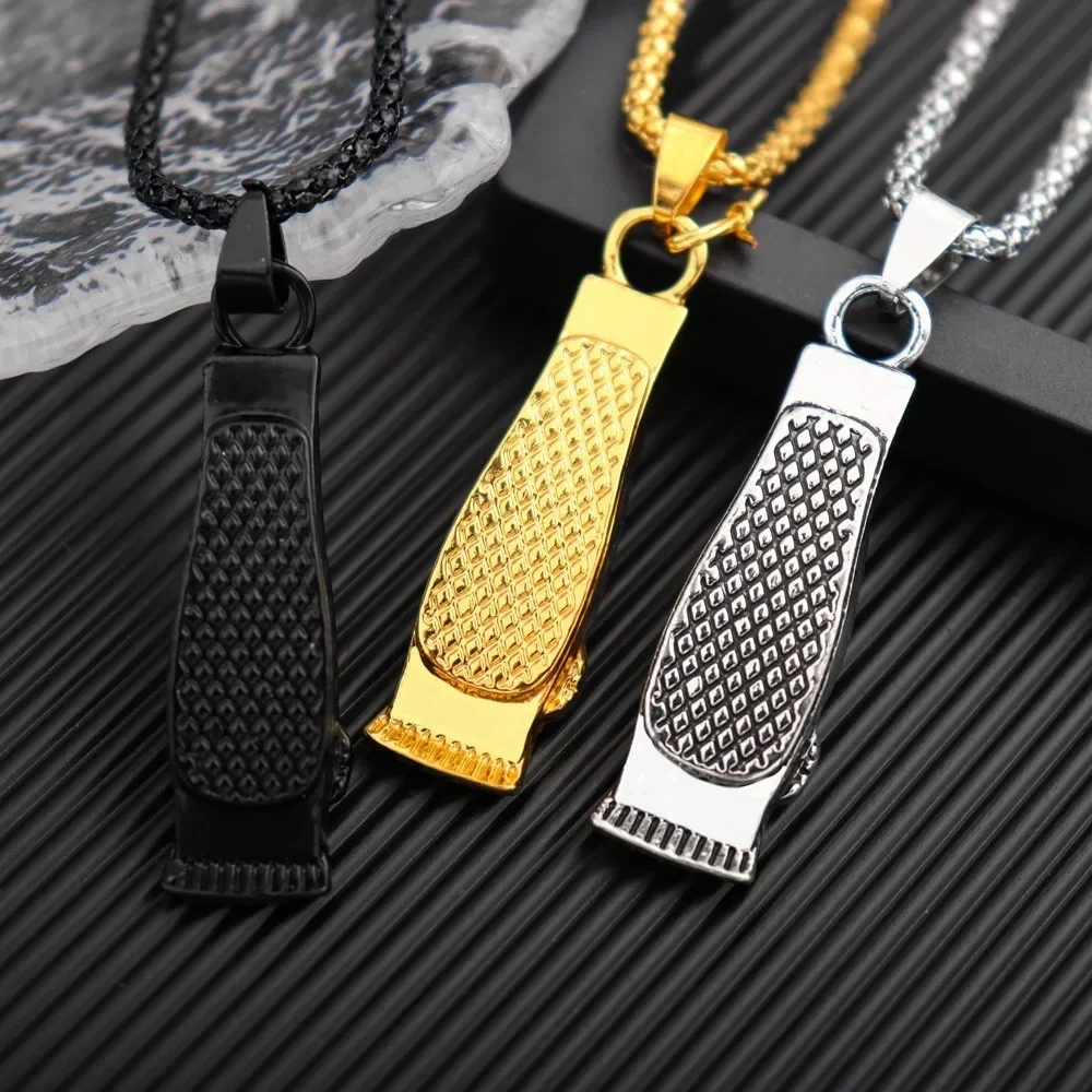 New Classic All Black Mesh Barber Shaver Shape Pendant Necklace Fashion Men's Pendant Jewelry Party Accessories
