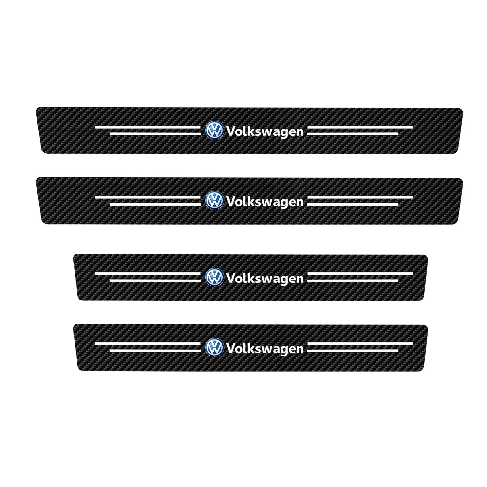 4Pcs/set Leather Car Door Sills Anti Scratch Protector Stickers Accessories For Volkswagen R Line Golf 4 6 MK4 Passat Polo B6 B7