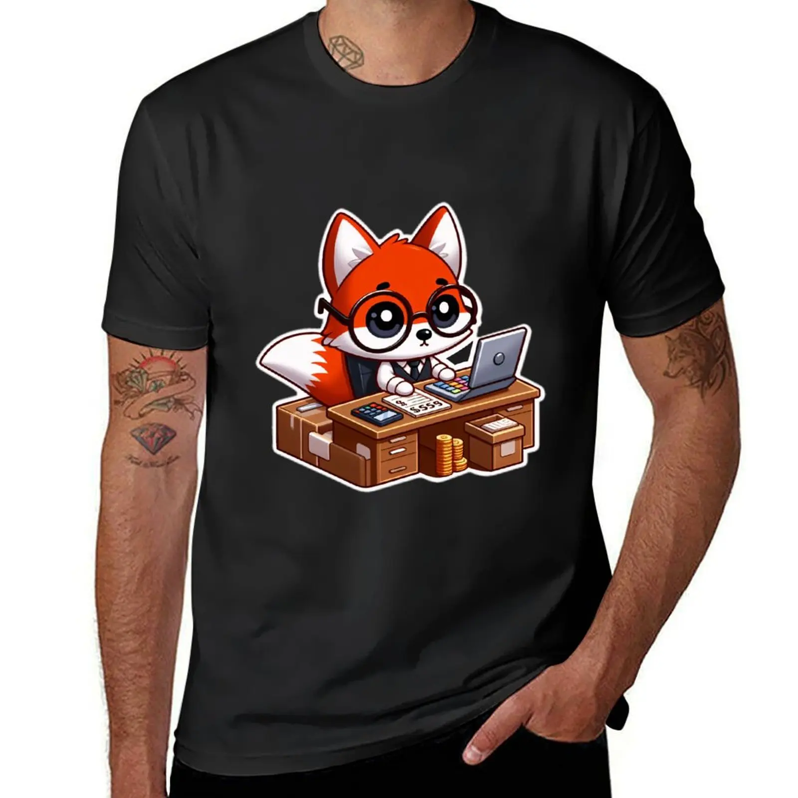 Baby fox accountant with glasses T-Shirt for a boy plus size tops Men's clothing