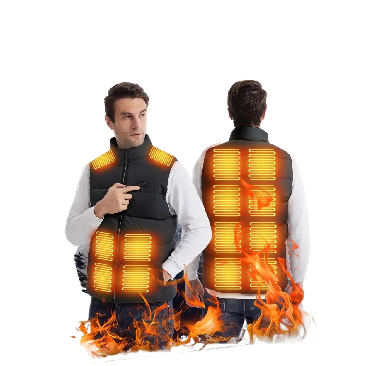 New Men LED Safety Jacket for Outdoor Intelligent Lighting Vest with 15 Zone Heating Dual Control Electric Warming Waistcoat
