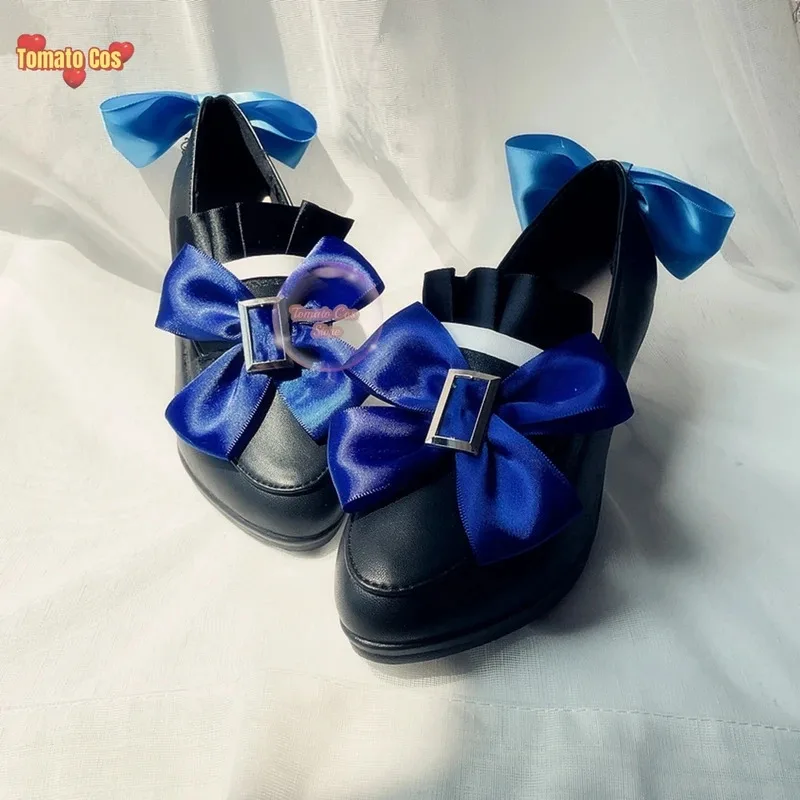

2025 г., обувь для косплея Genshin Impact Fontaine Furina, женские ботинки в стиле Лолиты с бантом на высоком каблуке, костюм для маскарада на Хэллоуин, аксессуары